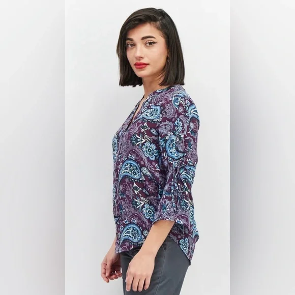 NWT 41 Hawthorn Trina Bell Sleeve Purple Paisley Print Blouse Size 2X NWT - Picture 4 of 15